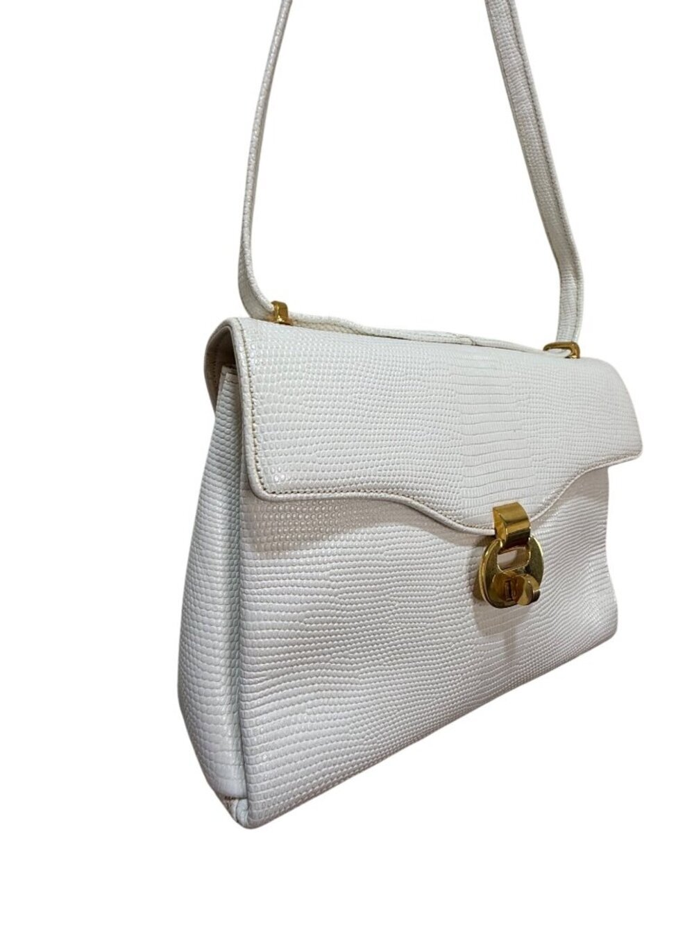 Chic de Paris Structured Textured Gold Toned Hardware Vintage Shoulder Bag
